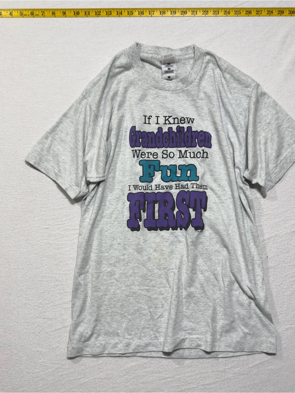Fruit of the Loom Heather Gray Tee 1992 comedy single stitch